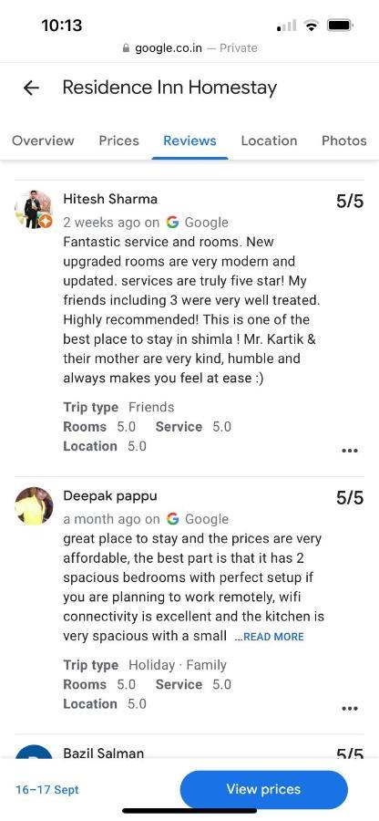 Residence Inn Homestay Shimla Bagian luar foto